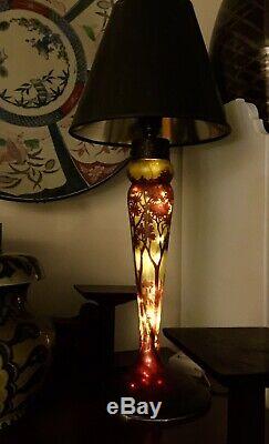 Original French Art Nouveau Daum Nancy Carved Cameo Lamp 3 Colours Landscape
