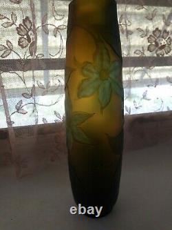Original Galle Clematis Cameo Glass Vase French Signed
