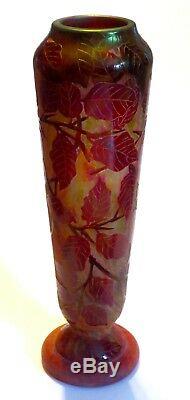 Original Large 12 Daum Nancy Cameo Glass Floral Vase