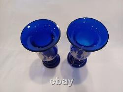 Pair of antique cobalt blue Mary Gregory vases