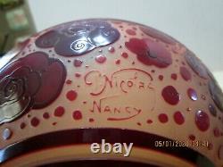Paul Nicolas Bowl Nancy France Signed Art Glass Burgundy-Rose French Cameo Art