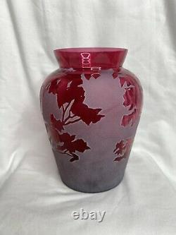 Pilgrim Art Glass Cranberry Sand Carved Etched Cameo Kelsey Murphy Vase Tree