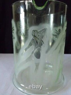 Pilgrim Cameo Glass Kelsey Murphy 8 pitcher with dancing nudes-Light green-signed