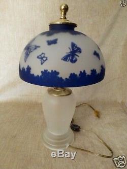 Pilgrim Cameo Glass Lamp Kelsey Murphy Cobalt Blue Butterflies West Virginia