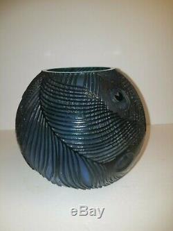 Pilgrim Cameo Glass Peacock Feather Vase Bowl Signed Kelsey 2001