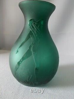 Pilgrim Green Cameo Glass Vase Male and female Nude Dancers Kelsey Murphy