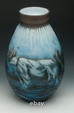 Polar Bear Galle Tip Reproduction Cameo Glass Vase -Excellent Condition- Signed