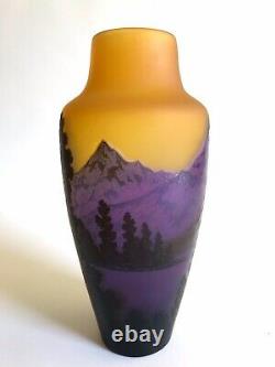 Possible Galle Cameo Art Glass Vase, Landscape Signed, 12 Tall