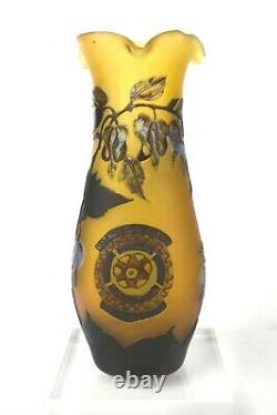 Quality Cameo Glass Vase Galle Style Commemorating 2002 Rotary International