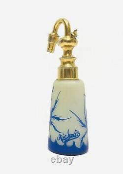 RARE Antique Loetz Richard URANIUM Cameo Glass Perfume Bottle Blue Thistles