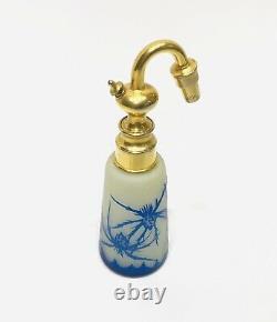 RARE Antique Loetz Richard URANIUM Cameo Glass Perfume Bottle Blue Thistles