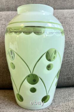 RARE Antique Vintage Vase Opalescent Green Layered Glass Deco Cameo Mint