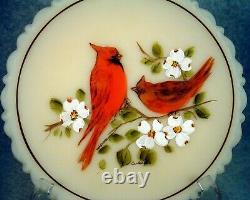 RARE Fenton Cardinals & Dogwood Cameo Opal. Glass Plate by Louise Piper Sample