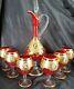 RARE MURANO VENETIAN RUBY RED GLASSES With24 KT GOLD & CAMEO DECANTER GOBLETS SET