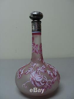 RARE THOMAS WEBB CAMEO ART GLASS DECANTER, GORHAM STERLING SILVER TOP, c. 1890