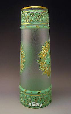 Rare Antique French BACCARAT Acid Etched Cameo Enameled Art Glass Vase ca. 1900