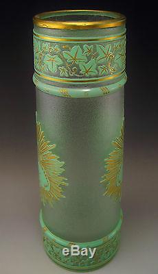 Rare Antique French BACCARAT Acid Etched Cameo Enameled Art Glass Vase ca. 1900