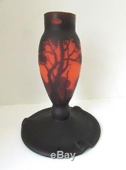 Rare Antique Muller Fres Lunesville Signed Cameo Glass Forest Scene Lamp Base