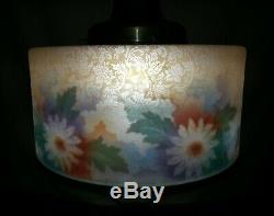 Rare BELLOVA Glass Shade Hanging Light Fixture Cameo Acid Etched Reverse Painted