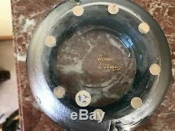 Rare Daum Nancy Cameo Glass Biscuit Cracker Jar Floral & Stars Sterling Silver