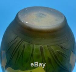 Rare Daum Nancy FRENCH Glass Art Blue Lily Floral Bud Vase Signed Cameo Frosted