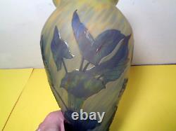Rare Daum Nancy Signed French Cameo Floral Art Glass Vase (12 by 6 by 6)