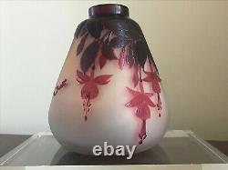 Rare & Early Emile Gallé Fuchsia Vase Ca 1900, Cameo Signed