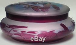 Rare Emile Galle Libellule, nymphéas' Covered Cameo Glass Round Box Dragonfly