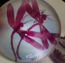 Rare Emile Galle Libellule, nymphéas' Covered Cameo Glass Round Box Dragonfly