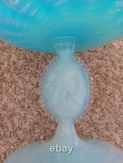 Rare Empoli Italy Goergeous Turquoise Blue Opalescent Cameo 10 Compote Bowl