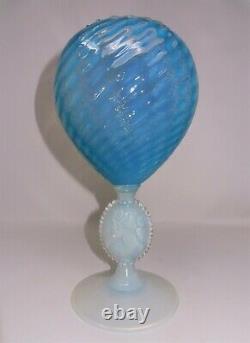 Rare Empoli Italy Gorgeous Opalescent Blue Goblet/Vase with Cameo Medallion