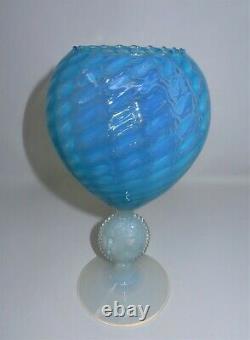 Rare Empoli Italy Gorgeous Opalescent Blue Goblet/Vase with Cameo Medallion