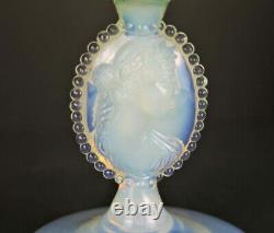 Rare Empoli Italy Hand Blown Opaline Vaseline Glass Latticino & Cameo Rose Bowl