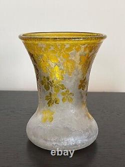 Rare Handel Glass # 4245 Acid-cut Cameo Frosted and Yellowish Etched Vase