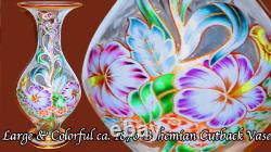 Rare Harrach Bohemian Big Overlay Cameo Cutback Vase Colorful Persian Florals
