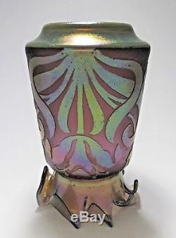 Rare KRALIK Iridescent Etched Cameo Art Glass Vase ca. 1900 Loetz Rindskopf Era