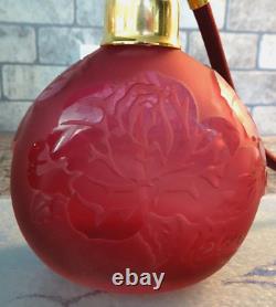 Rare Kelsey Pilgrim Cranberry Cameo Carved Art Glass Perfume Atomizer