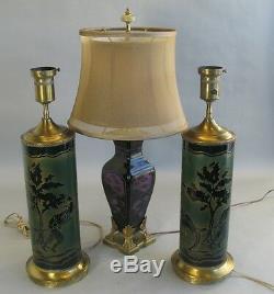Rare & Large Pair ANTIQUE ASIAN PEKING Cameo Glass Lamps c. 1930s