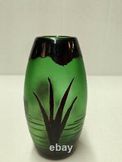 Rare Red Cut To Green Cameo Art Glass Vase Signed Webb Pond Lilly Pattern