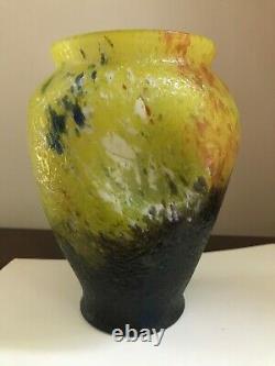 Rare Vintage Charles Schneider Art Deco Cameo Glass Vase Dimpled Pinched Form