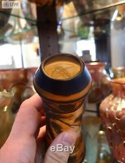 Rare c1910 French Signed Devez 3-color Scenic Cameo Glass Vase, 7 1/4in Tall