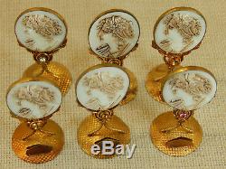 Rare set of 6 Cameo Place Card Holders with Jewels made in Czechoslovakia