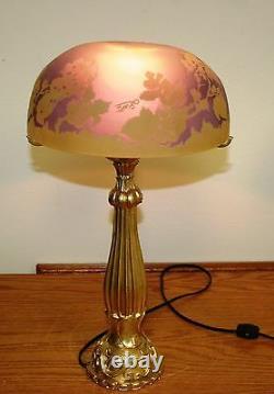 Rench Reproduction Acid Etched Cameo Glass Galle Table Lamp / Bronze Base