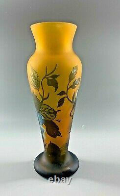 Romanian Cameo Glass Signed Tip/ Galle Style Art Nouveau Floral Vase