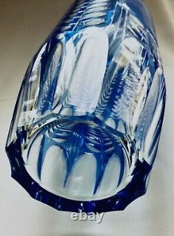 Russian Soviet Art Glass Cameo Diamond Cut Blue-to-Clear Large Crystal Vase