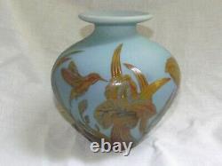 Ryszard Ramski Cameo Glass 7 Vase Hummingbirds & Irises Signed Ramski Fantastic