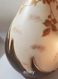 SIGNED HARRACH FLAME CAMEO STYLE GLASS VASE, GILDED/ENAMEL FLOWERS c1890