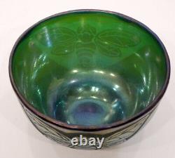 STUNNING! Orme ORIENT & FLUME Studio Art Glass CAMEO ETCHED BUMBLEBEE Bowl