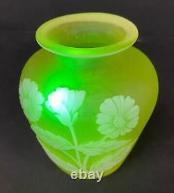 Scarce Early Thomas Webb Uranium Glass Cameo Vase. Signed on base iCirca 1885