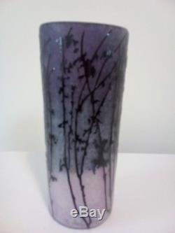 Schneider French art glass vase cameo art deco purple / tree design 25 cm tall